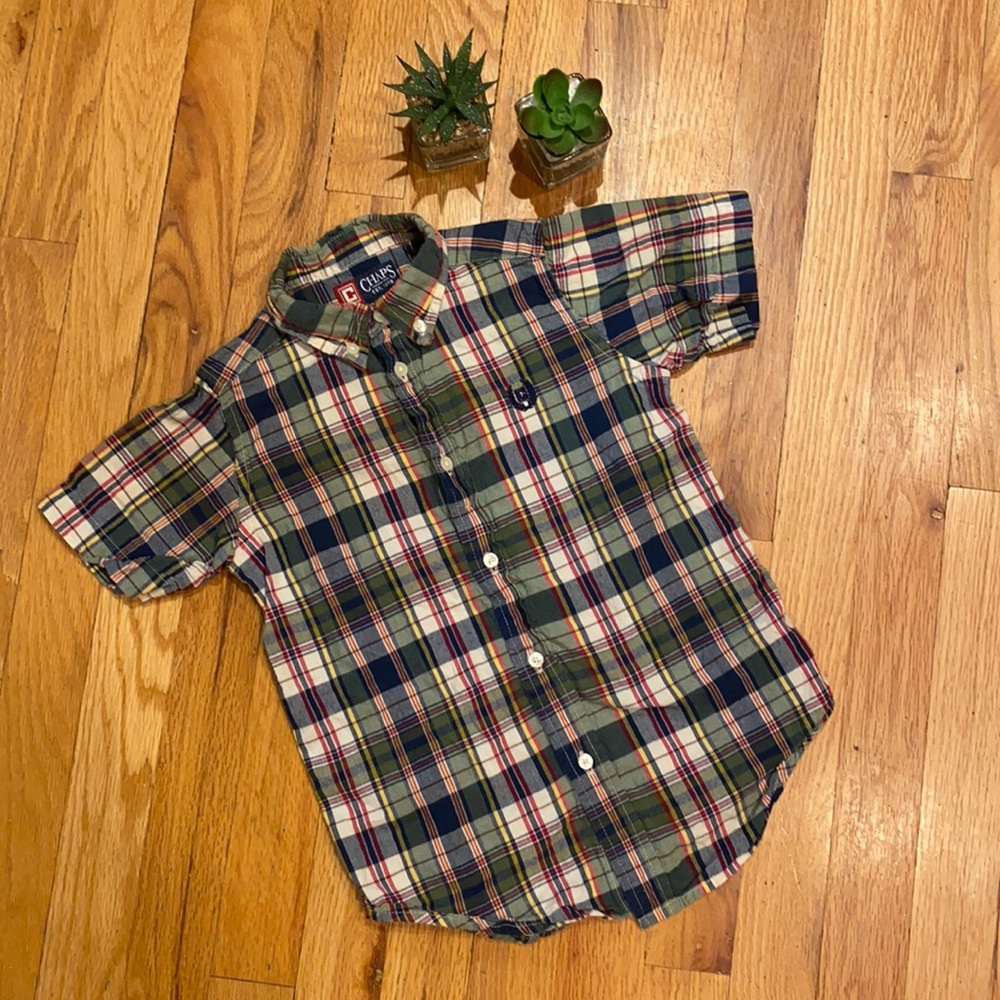 Chaps Shirt Button Down Plaid Short Sleeves Cotton Kids Size 5